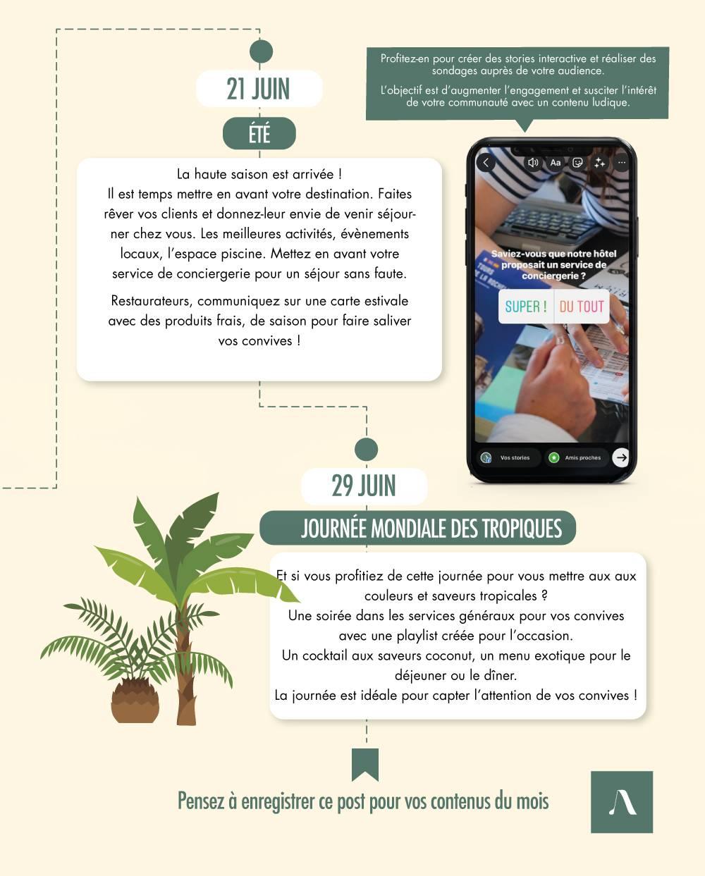 C'est au tour du mois de juin de vous dévoiler son Calendrier Éditorial !

Découvrons ensemble les dates à marquer d'une croix rouge dans votre planning pour communiquer de façon stratégique sur vos réseaux sociaux ! 

Notre équipe se tient à votre disposition pour vous accompagner dans votre stratégie de marketing !
 5